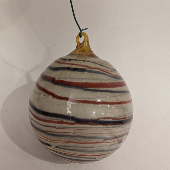 Handmade Blown Glass Orb Ornament Ball Holiday Christmas Earth Tones 3.5" - Picture 4 of 8